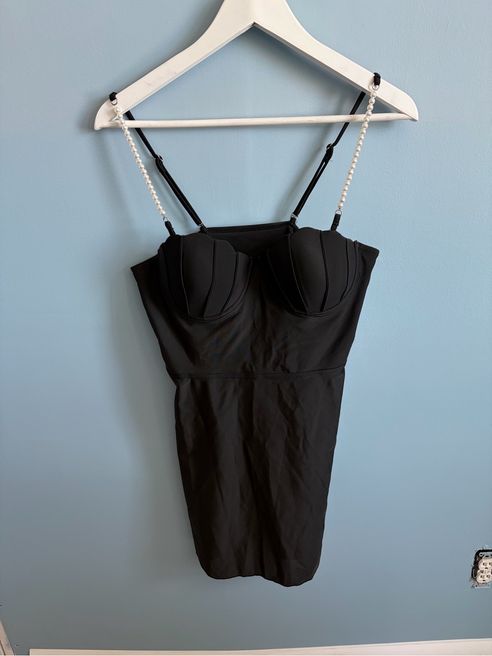 Cider Black Bustier Dress with Pearl-Style Strap